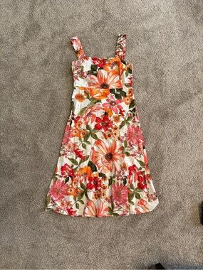 Chloe + Rene Floral Midi Sundress with Orange & Pink Blooms